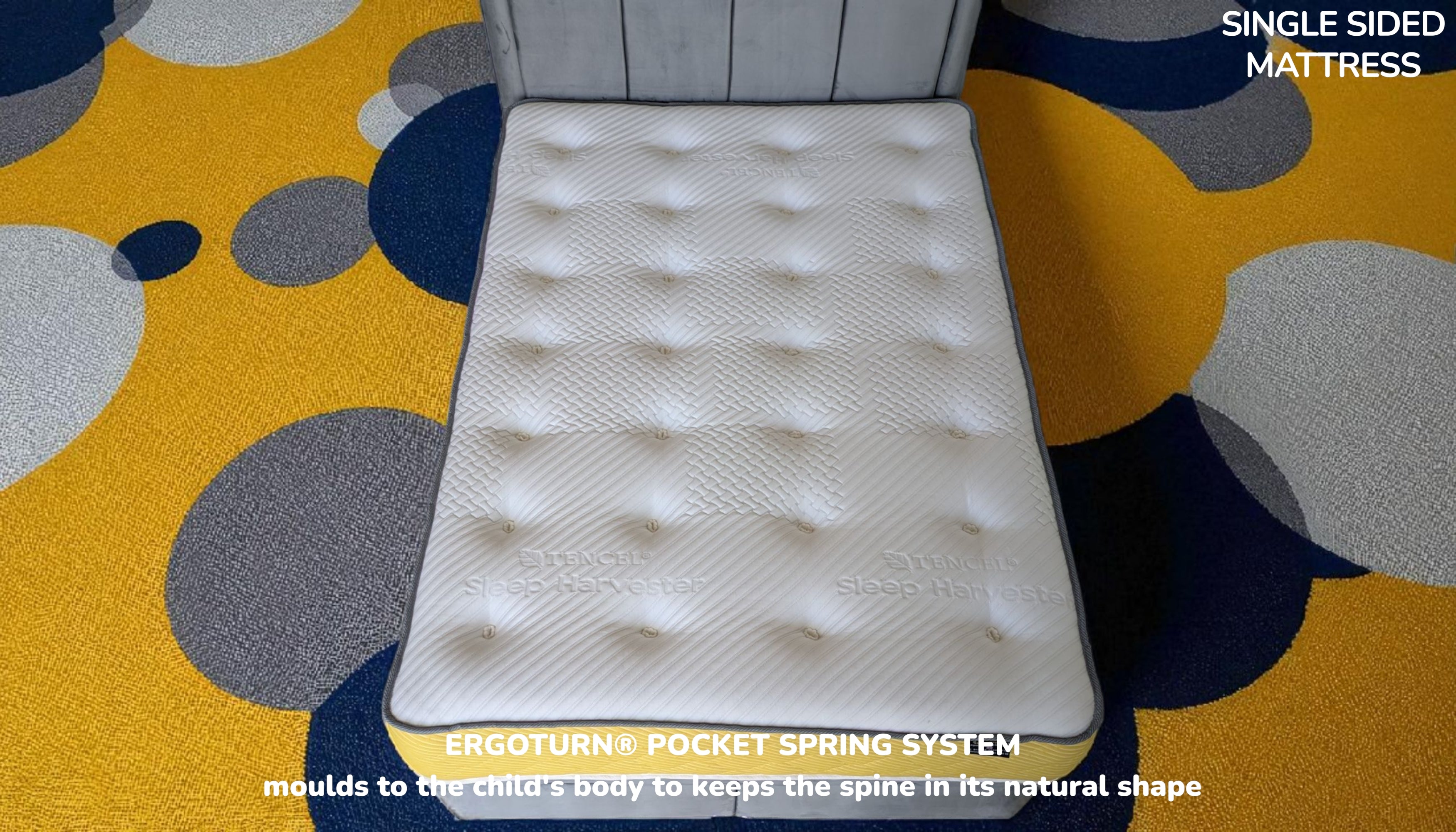 STAR single mattress in bedroom setting showing size and design suitable for children aged 8-12 years