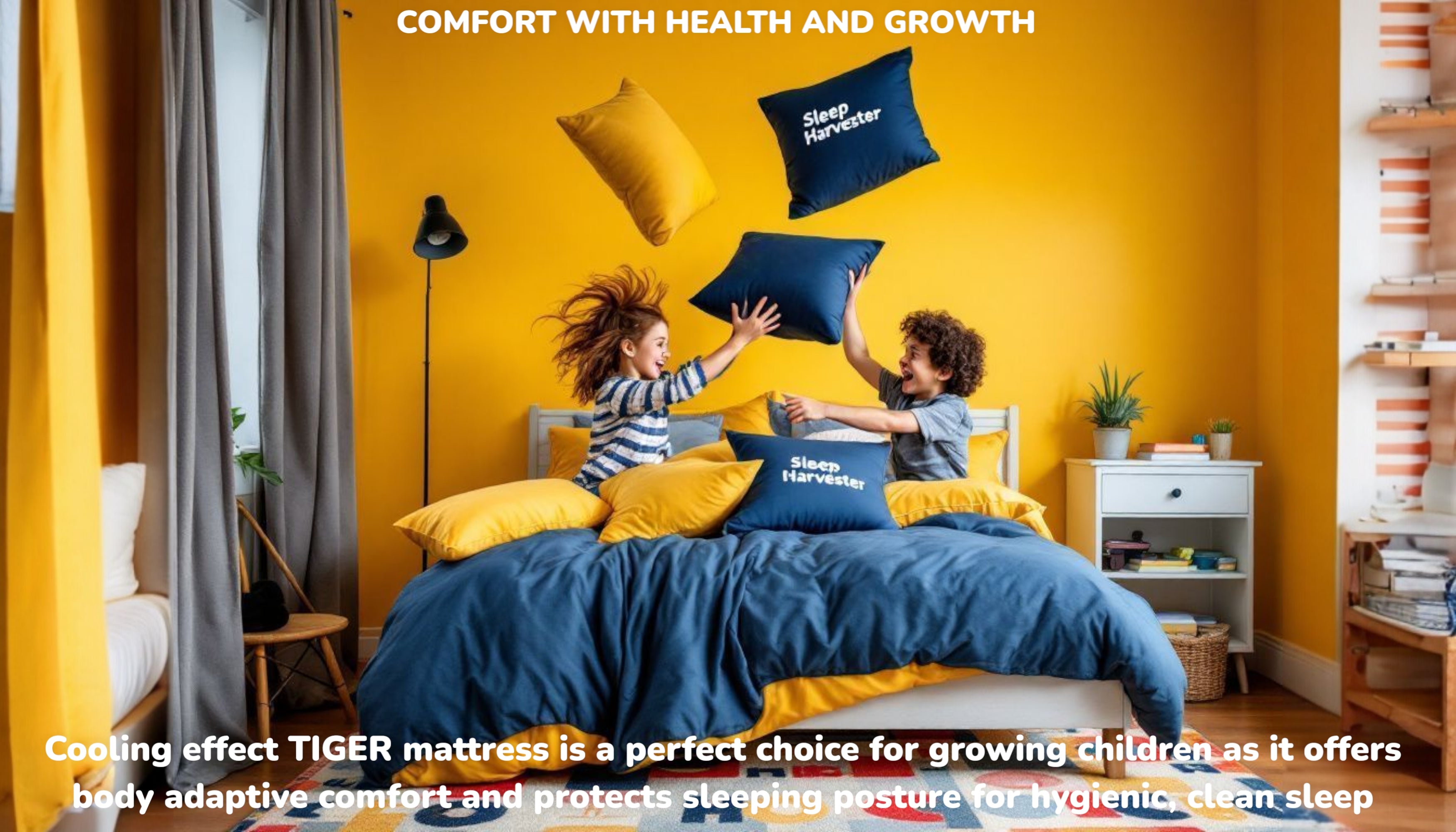 Full product shot of TIGER Children's cooling mattress with bamboo fabric