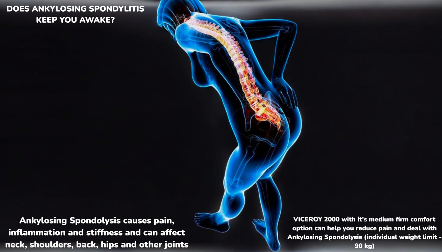 VICEROY 2000 health mattress providing spinal support and pain relief for Ankylosing Spondylitis and back conditions