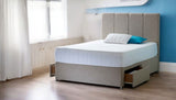 Premium KATE divan bed featuring 2 built-in storage drawers and elegant padded headboard