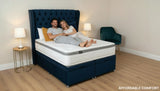 Couple lying on a hybrid mattress in a bedroom - affordable Comfort