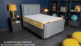 MOON kids mattress construction showing 6 comfort layers with organic materials and cooling technology