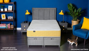 MOON kids mattress demonstration video showcasing organic Tencel fabric, cooling features and child-safe construction