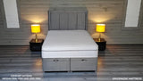 Orthoplus Euro Top orthopaedic mattress with quilted white fabric surface and medium firm, firm and very firm support