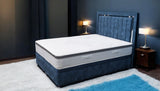 CALORIS ottoman storage bed side view showing upholstered fabric design and end opening mechanism