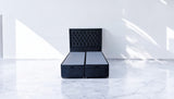 ELIZA black ottoman storage bed without mattress, a complete bedroom setup showing elegant look